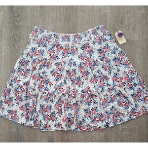 St Johns Bay Floral Tiered Mini Skirt Womens PXL Smocked Waist Blue White NWT